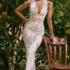 Sophina witte katoenen maxi-jurk met Engelse borduursels