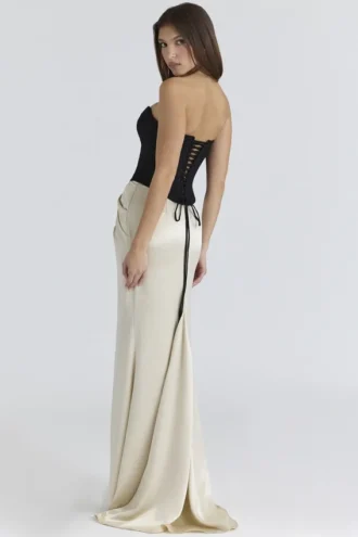 Sorcha zwarte & champagnekleurige maxi-jurk met korset