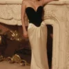 Sorcha zwarte & champagnekleurige maxi-jurk met korset