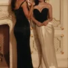 Sorcha zwarte & champagnekleurige maxi-jurk met korset