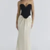 Sorcha zwarte & champagnekleurige maxi-jurk met korset