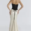 Sorcha zwarte & champagnekleurige maxi-jurk met korset