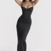 Stefania zwarte korset maxi-jurk