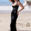 Stefania zwarte korset maxi-jurk