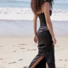 Stefania zwarte korset maxi-jurk
