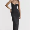 Stefania zwarte korset maxi-jurk