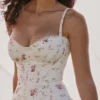 Steffani witte stretch katoenen midi-zomerjurk met rozenprint