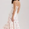 Steffani witte stretch katoenen midi-zomerjurk met rozenprint
