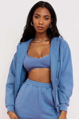 Storm Azure katoenen fleece-back Hoodie met ritssluiting