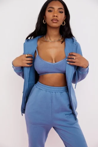 Storm Azure katoenen fleece-back Hoodie met ritssluiting