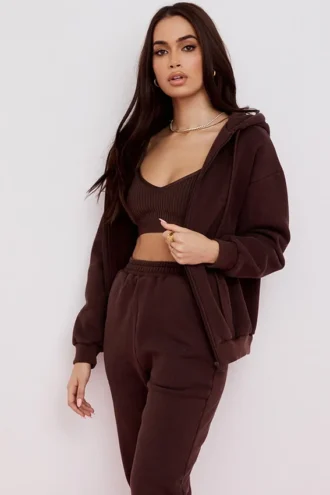 Storm Chocolate katoenen fleece Hoodie met ritssluiting