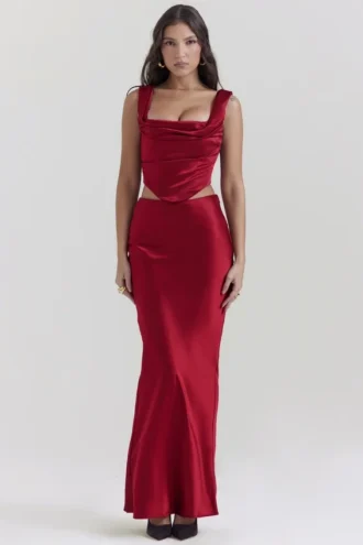 Sydel Ruby satijnen maxi-rok met schuine snit