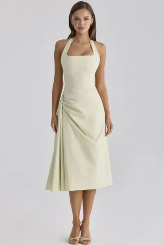 Tallulah Matcha Green katoenen halternek midi-jurk