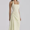 Tallulah Matcha Green katoenen halternek midi-jurk