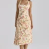 Tallulah Warm Rose Print Halter Neck Katoenen Midi-jurk