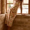 Tallulah Warm Rose Print Halter Neck Katoenen Midi-jurk