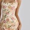 Tallulah Warm Rose Print Halter Neck Katoenen Midi-jurk