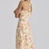 Tallulah Warm Rose Print Halter Neck Katoenen Midi-jurk