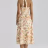 Tallulah Warm Rose Print Halter Neck Katoenen Midi-jurk