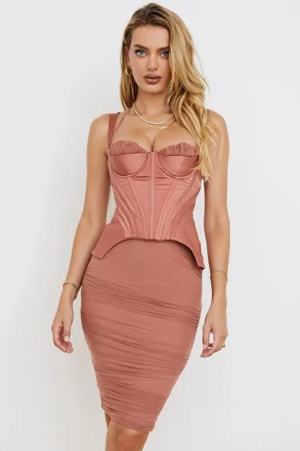 Talya Antique Rose Korsetten-Jurken Midi-jurk