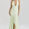 Tamara Pistache Georgette Gedrapeerde Midi-jurk