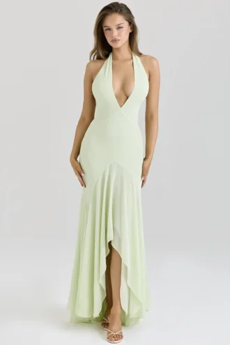 Tamara Pistache Georgette Gedrapeerde Midi-jurk