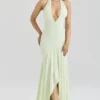 Tamara Pistache Georgette Gedrapeerde Midi-jurk