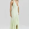 Tamara Pistache Georgette Gedrapeerde Midi-jurk