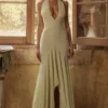 Tamara Pistache Georgette Gedrapeerde Midi-jurk