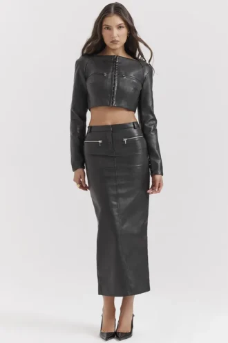 Tana zwarte veganistische leren maxi-rok