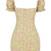 Tanaya Vintage mini-jurk met bloemenprint en pofmouwen