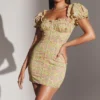 Tanaya Vintage mini-jurk met bloemenprint en pofmouwen