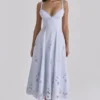Tatiana Bluebell Lace + Cotton Broderie Anglais Midi Zomerjurk