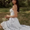 Tatiana Bluebell Lace + Cotton Broderie Anglais Midi Zomerjurk