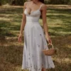 Tatiana Bluebell Lace + Cotton Broderie Anglais Midi Zomerjurk