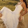 Tatiana witte katoenen midi-zomerjurk met broderie anglaise