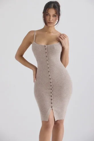 Teva beige midi-jurk van kasjmierbreisel