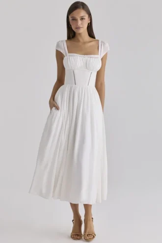 Thea witte voile + broderie anglaise maxi-jurk