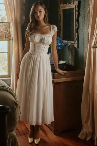 Thea witte voile + broderie anglaise maxi-jurk
