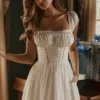 Thea witte voile + broderie anglaise maxi-jurk