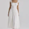 Thea witte voile + broderie anglaise maxi-jurk