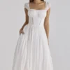 Thea witte voile + broderie anglaise maxi-jurk