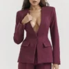 Theodora Wijnrode Blazer met Diepe V-hals