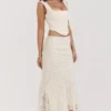 Therese Vintage crèmekleurige maxi-rok met kant