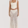 Therese Vintage crèmekleurige maxi-rok met kant