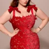 Tiff Holly rode fluwelen maxi-jurk met kant