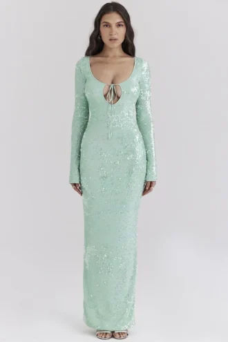 Titania Seafoam Maxi-avondjurk met pailletten