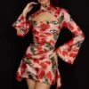 Toira roze gedrapeerde korsettenjurk met print