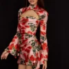 Toira roze gedrapeerde korsettenjurk met print