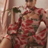 Toira roze gedrapeerde korsettenjurk met print